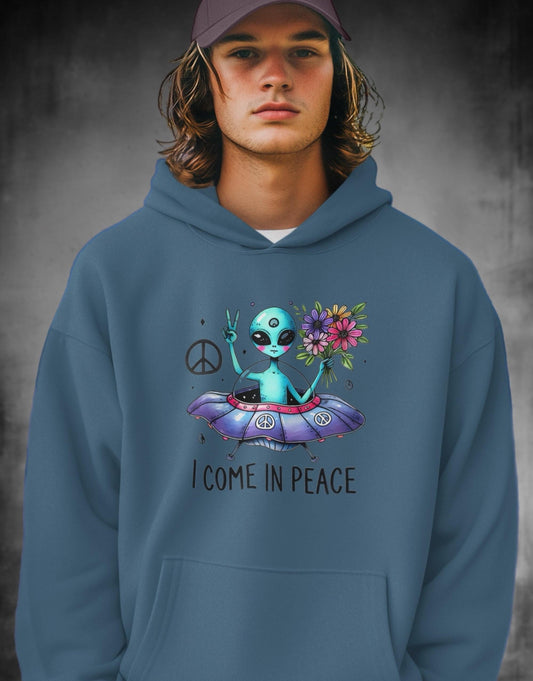 UFO Print Adult Hoodie – Fun Alien Space Adventure Outfit Funny UFO Alien Graphic Hoodie Premium Material Unisex fit