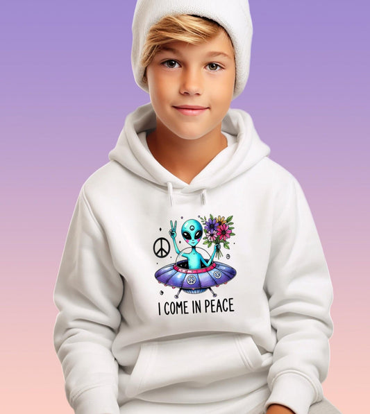 Cute UFO Kid Hoodie – Fun Alien Space Adventure Outfit Funny UFO Alien Graphic Tee for Youth Boys & Girls Premium Fabric
