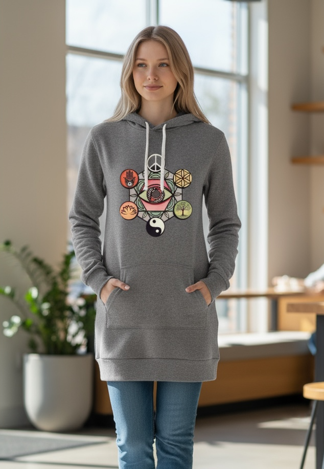 Geometric Energy Hoodie Dress – Spiritual Symbol Print