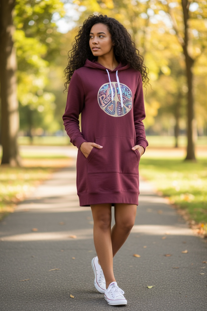 Love Harmony hoodie dress by Elements Of Basic featuring a relaxed fit and soft fabric, perfect for casual wear.