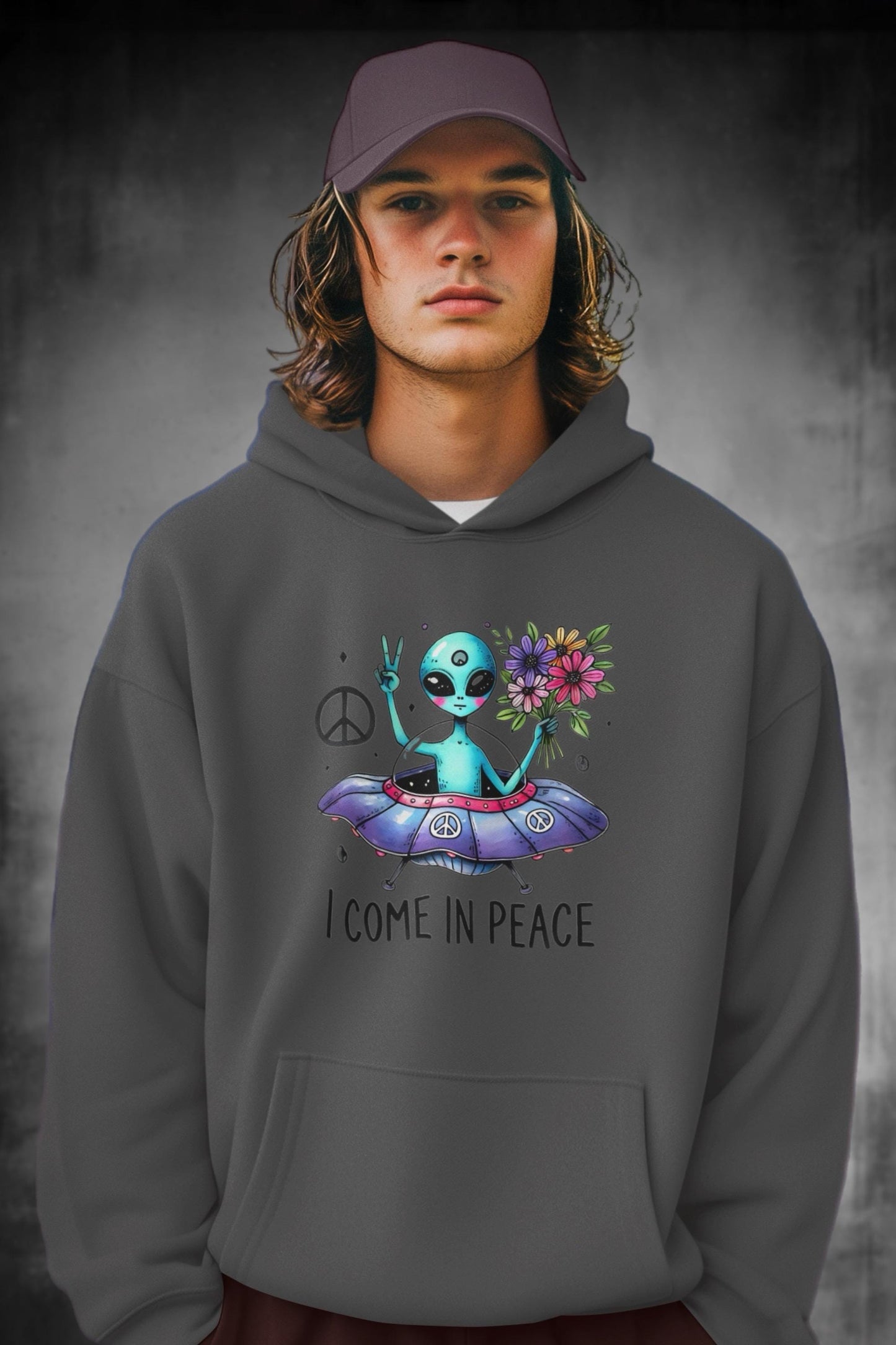 UFO Print Adult Hoodie – Fun Alien Space Adventure Outfit Funny UFO Alien Graphic Hoodie Premium Material Unisex fit