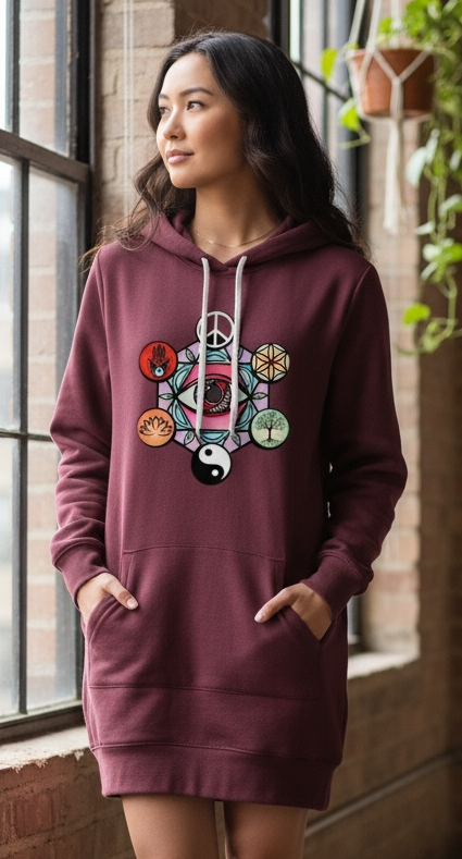 Geometric Energy Hoodie Dress – Spiritual Symbol Print