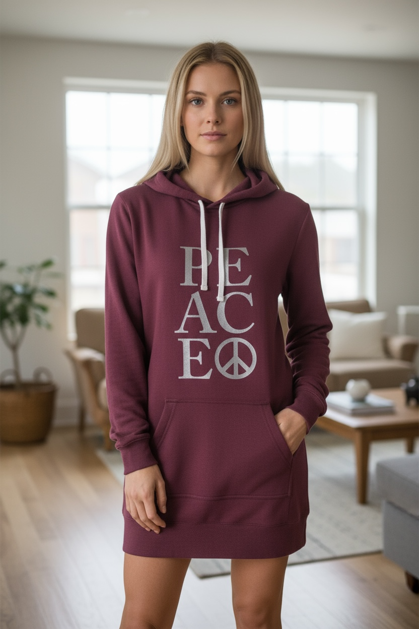 Elements Of Basic Peace Hoodie Dress in soft fabric, featuring a relaxed fit and hood, perfect for casual wear.