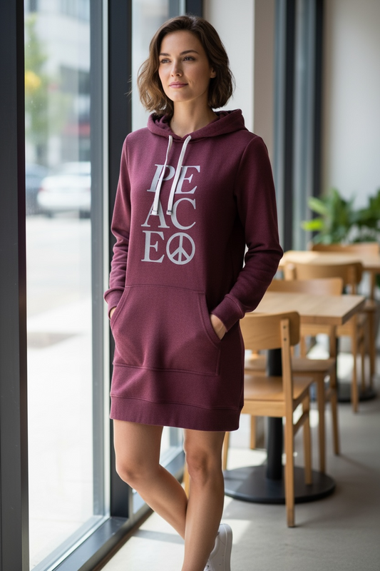 Peace Love Harmony Hoodie Dress for women – Artistic Street Fashion Comfy & Trendy