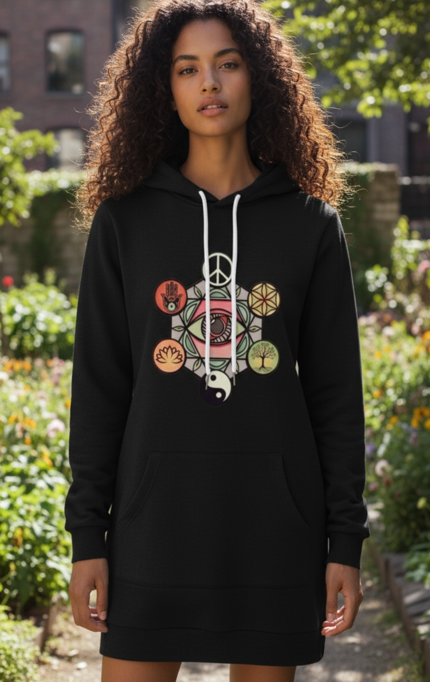 Geometric Energy Hoodie Dress – Spiritual Symbol Print