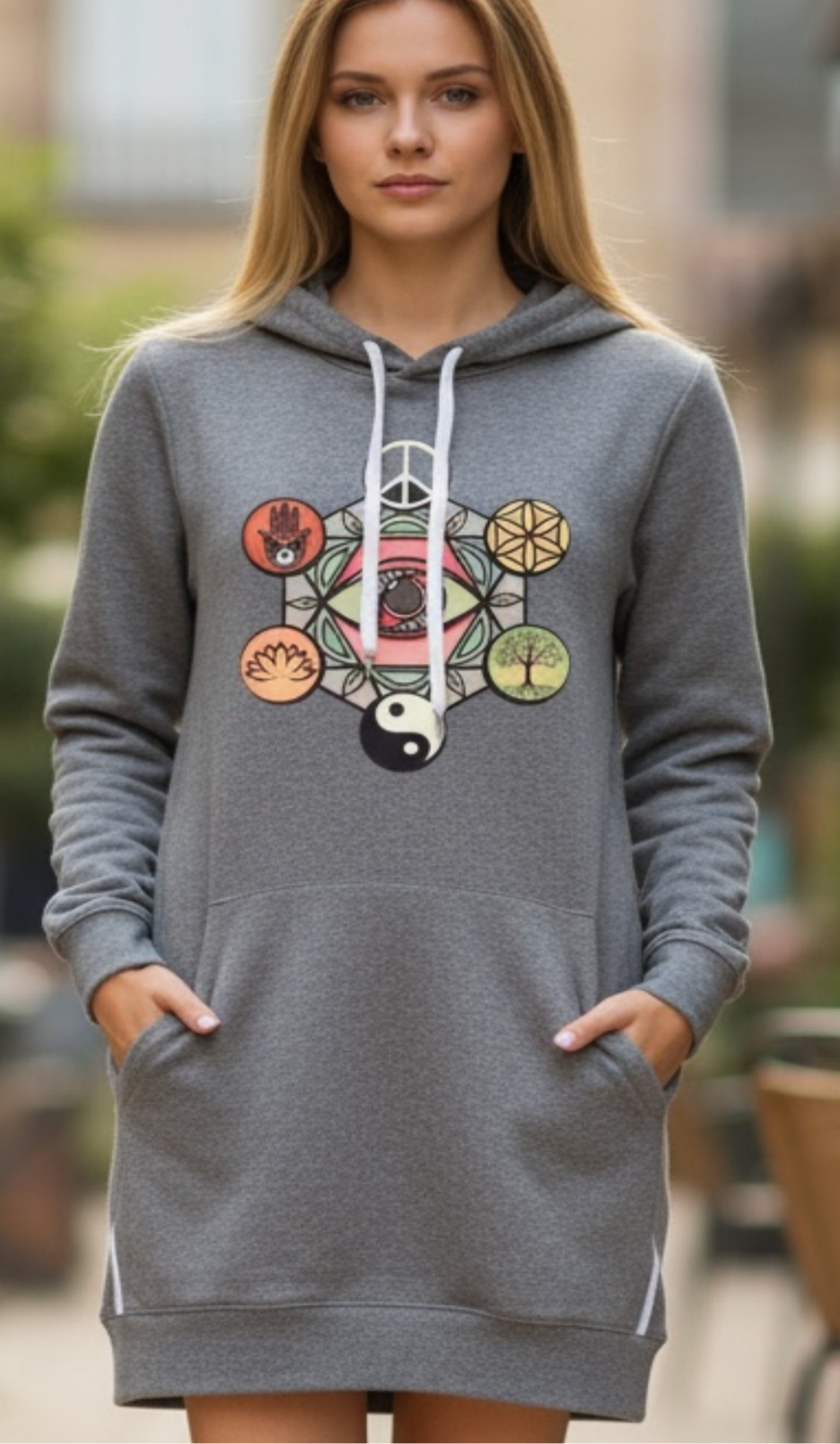 Geometric Energy Hoodie Dress – Spiritual Symbol Print
