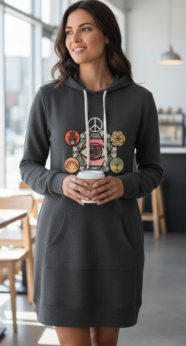 Geometric Energy Hoodie Dress – Spiritual Symbol Print