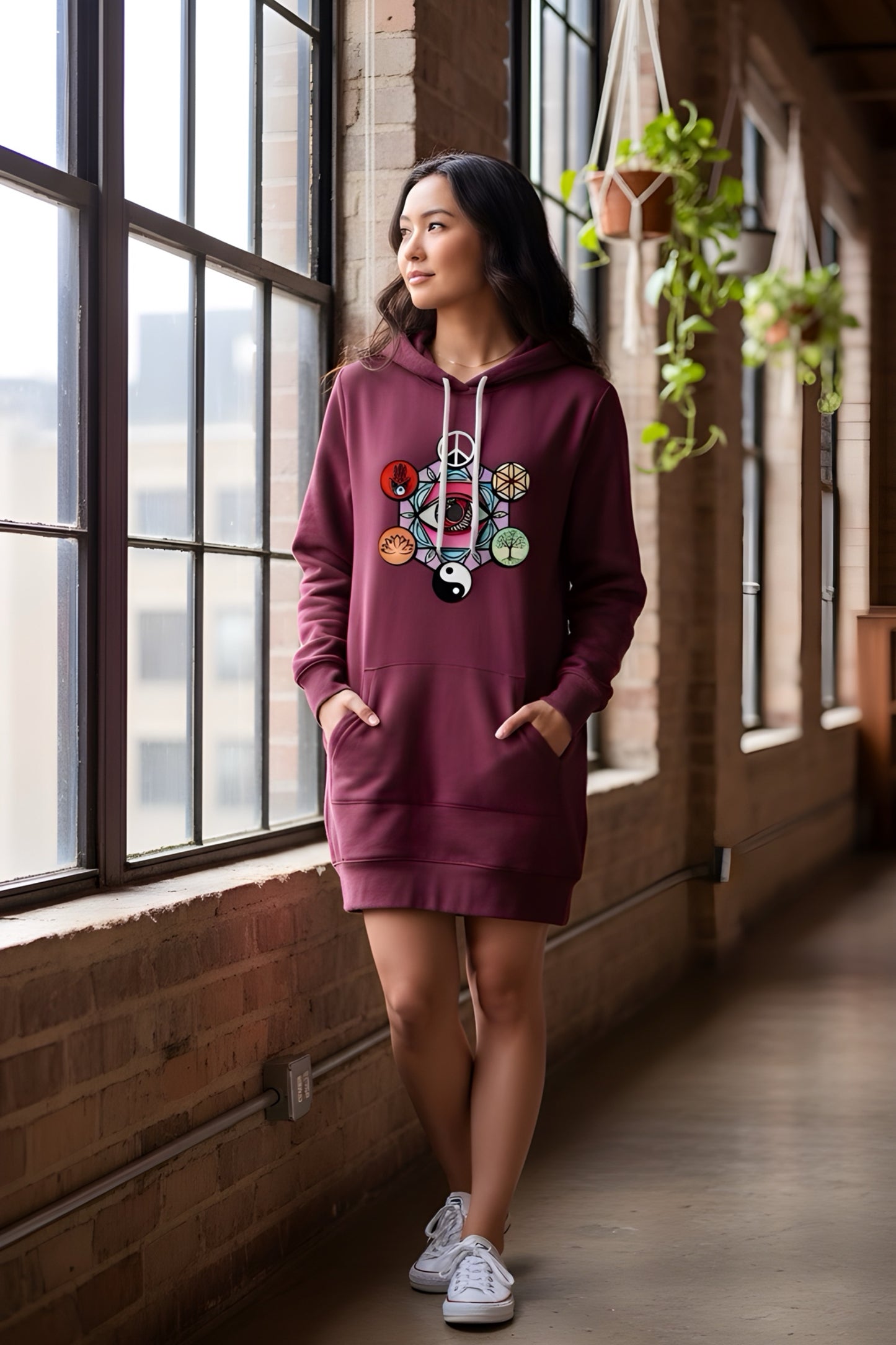 Geometric Energy Hoodie Dress – Spiritual Symbol Print