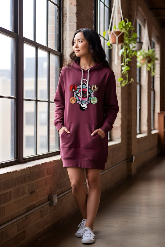 Geometric Energy Hoodie Dress – Spiritual Symbol Print