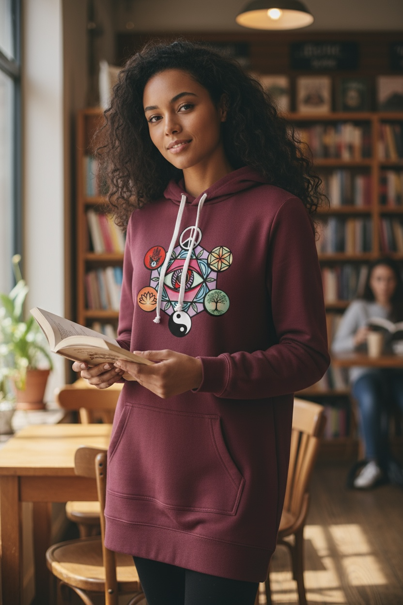 Geometric Energy Hoodie Dress – Spiritual Symbol Print