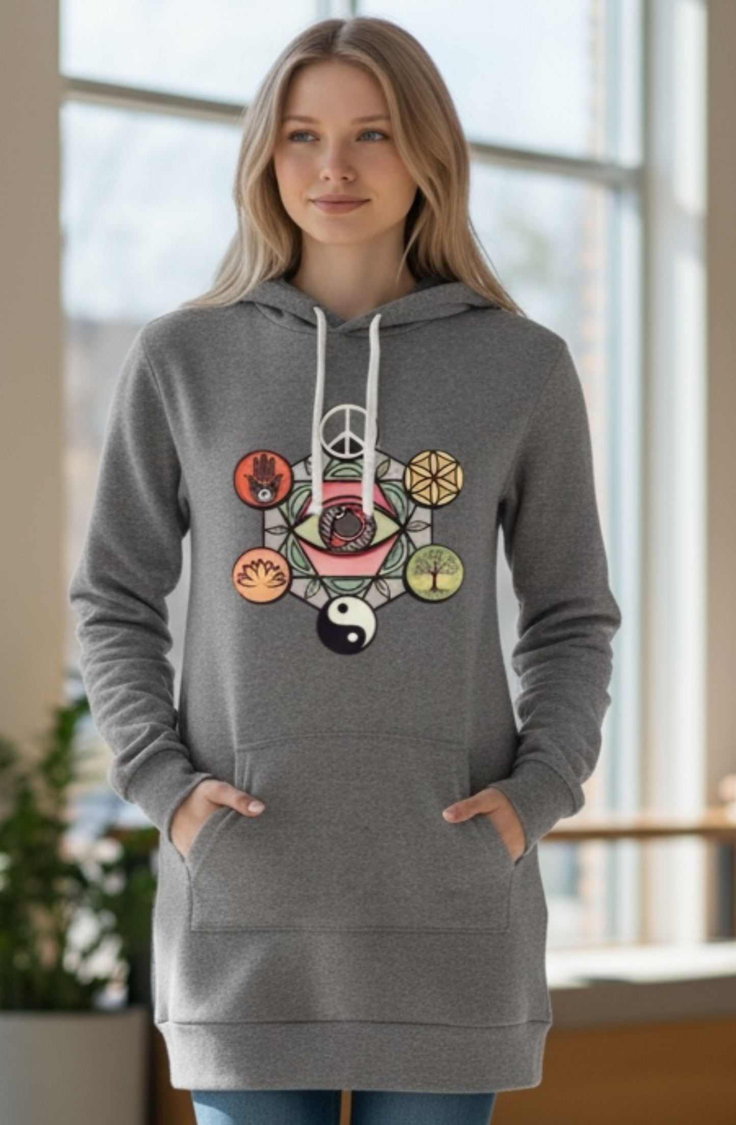 Geometric Energy Hoodie Dress – Spiritual Symbol Print
