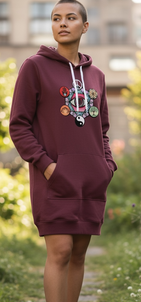 Geometric Energy Hoodie Dress – Spiritual Symbol Print