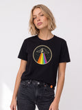 Black unisex T-shirt with UFO rainbow graphic front