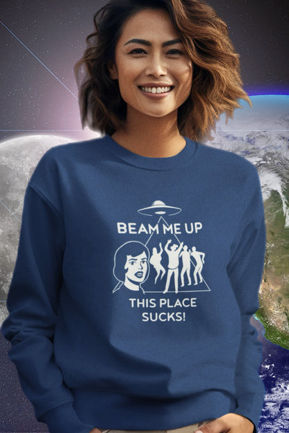 Cozy Elements Of Basic Beam Me Up sweatshirt in soft fabric, featuring a trendy graphic design and relaxed fit.