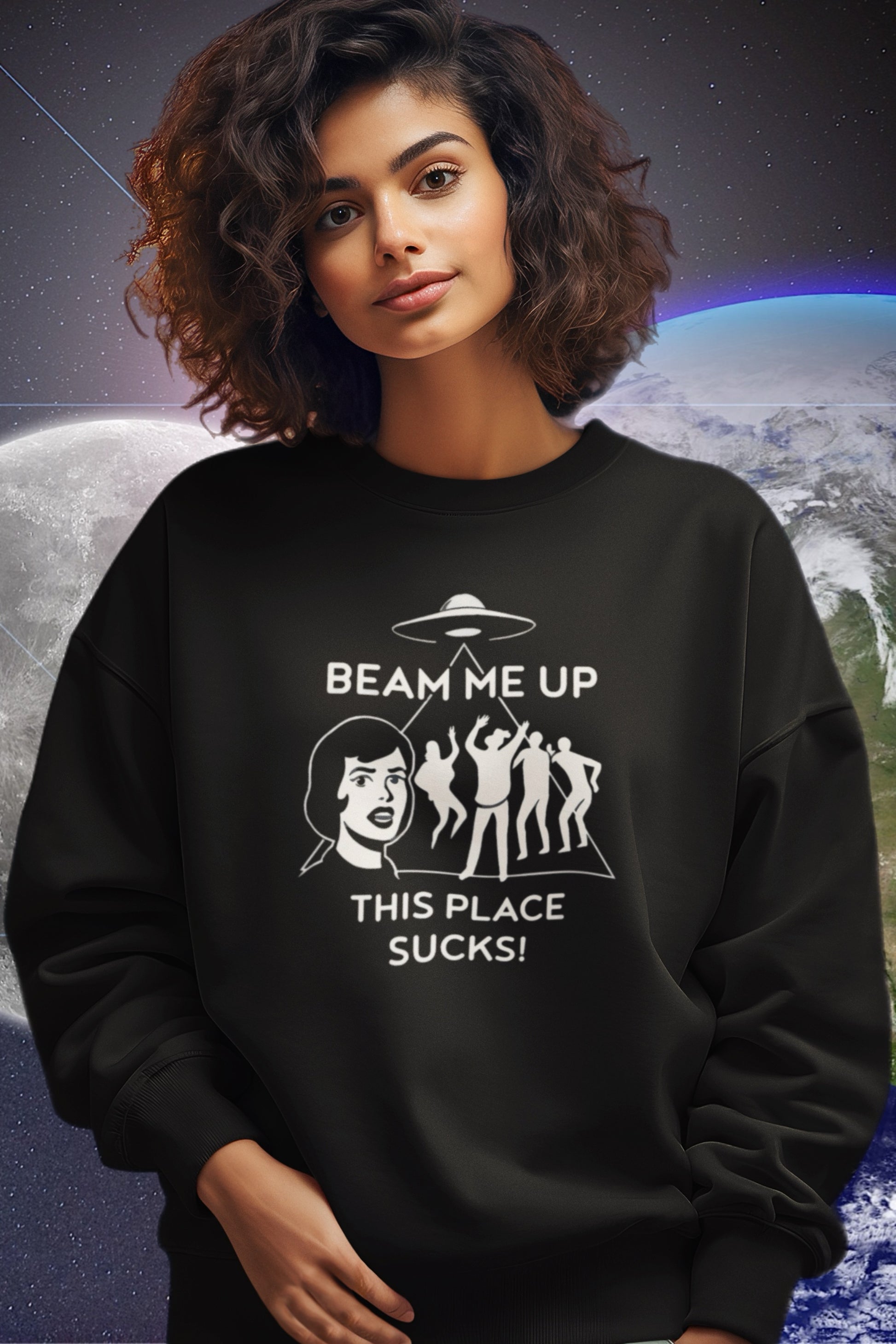Cozy Elements Of Basic Beam Me Up sweatshirt in soft fabric, featuring a stylish graphic design and relaxed fit.