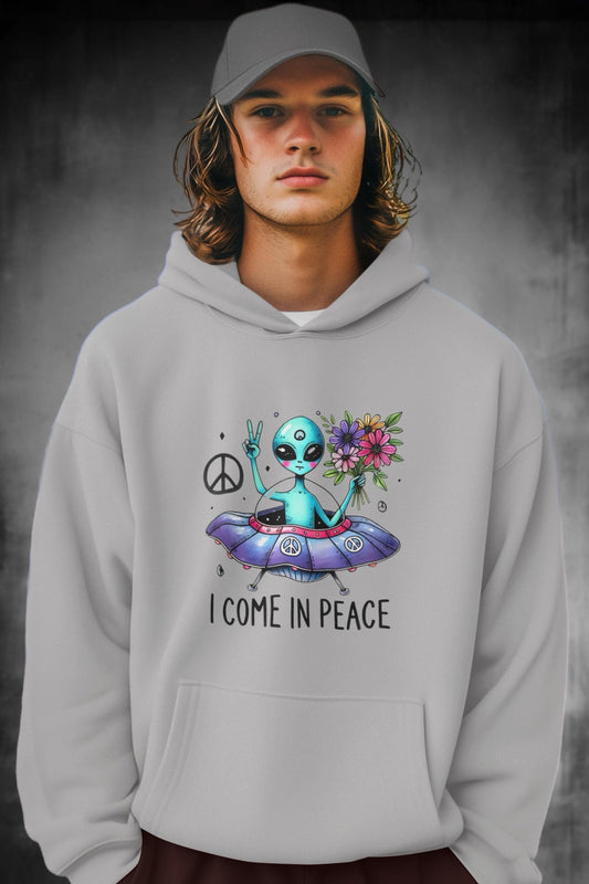 UFO Print Adult Hoodie – Fun Alien Space Adventure Outfit Funny UFO Alien Graphic Hoodie Premium Material Unisex fit