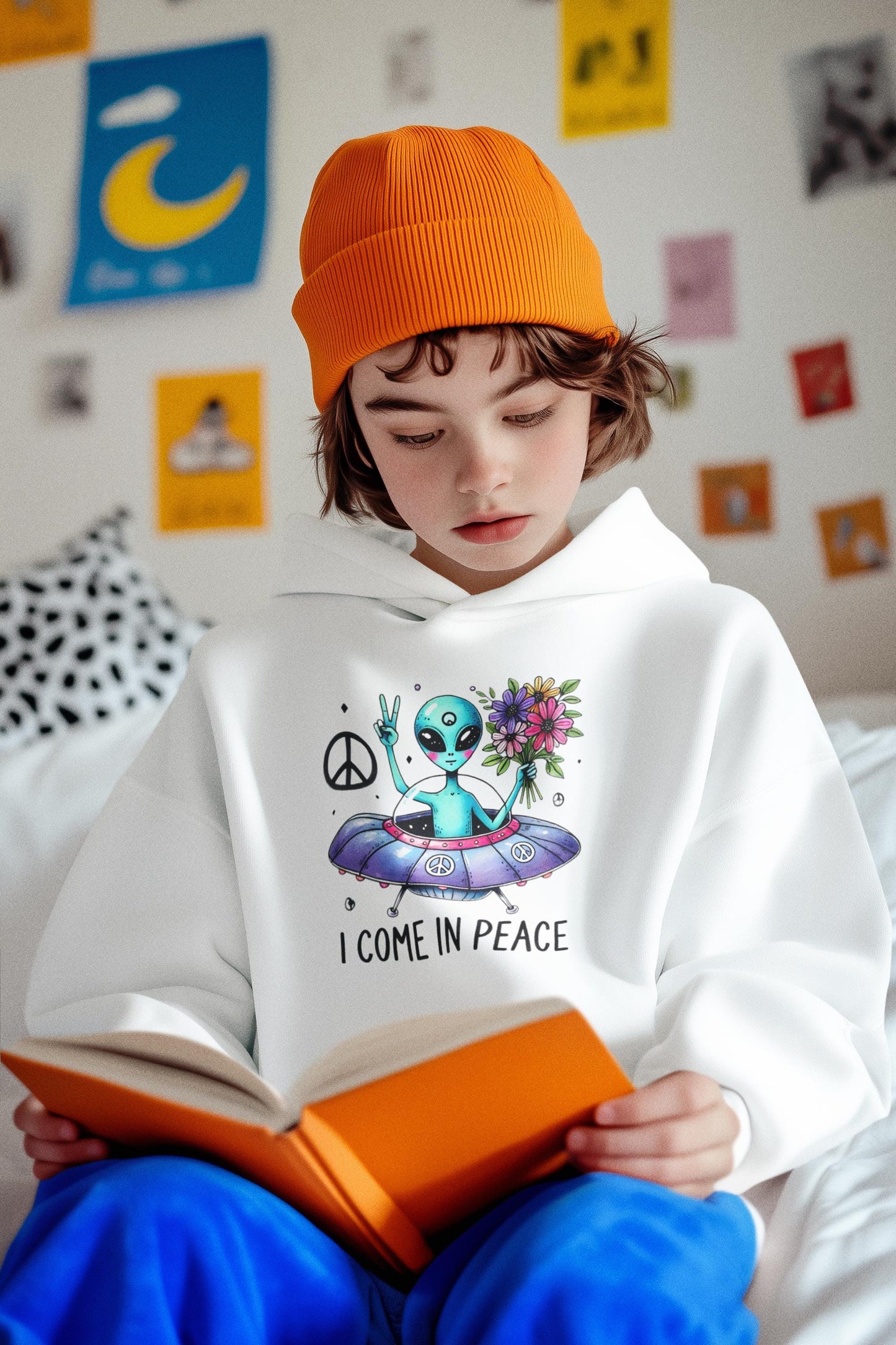 Cute UFO Kid Hoodie – Fun Alien Space Adventure Outfit Funny UFO Alien Graphic Tee for Youth Boys & Girls Premium Fabric