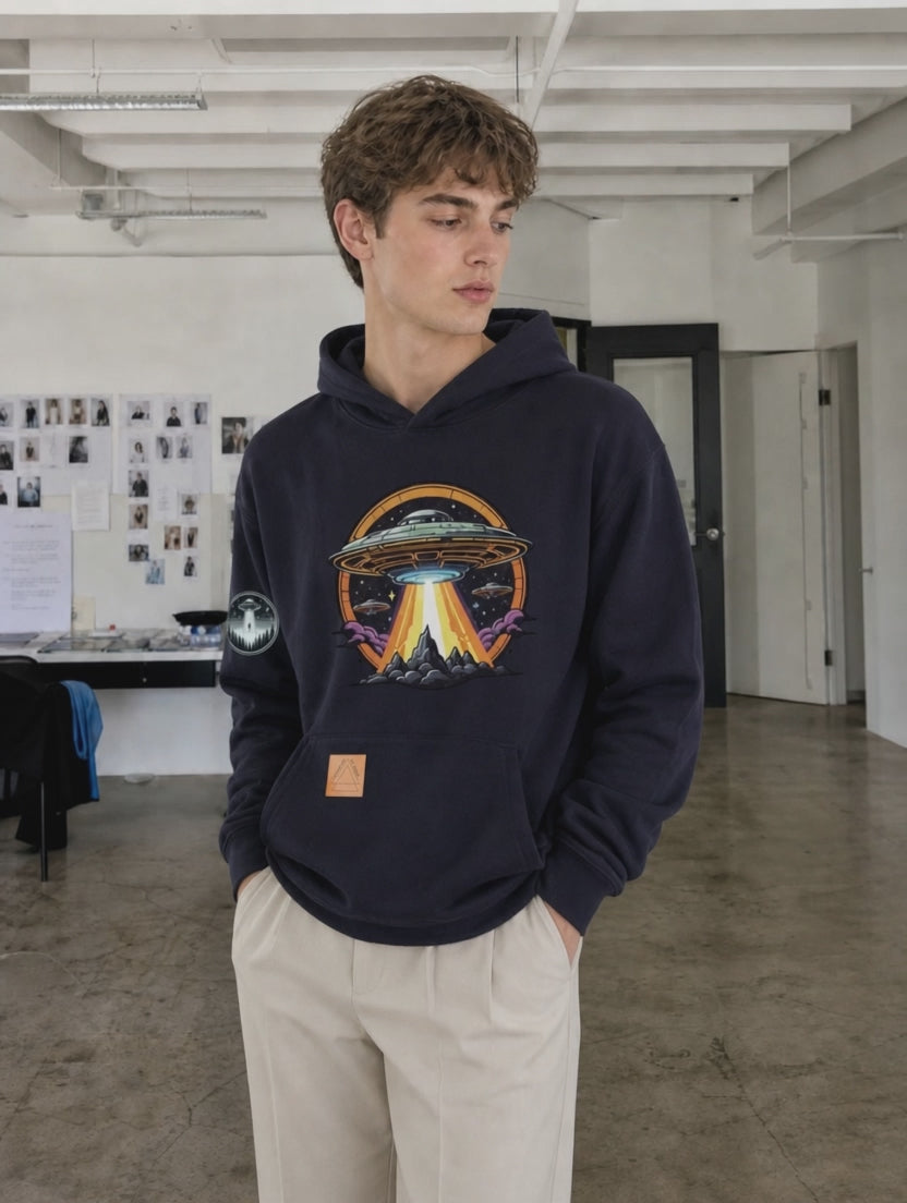 Adult unisex Spaceship Hoodie UFO Graphic Sweatshirt